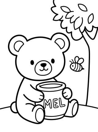 Desenho de Teddy Bear Eating Honey para colorir e imprimir grátis