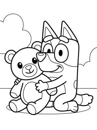 Desenho de Bluey Playing with her Teddy Bear para colorir e imprimir grátis