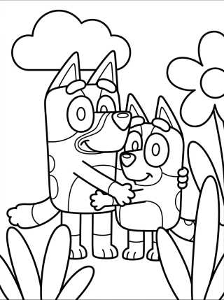 Bluey and Bingo Playing para colorir Desenho de Bluey and Bingo Playing para colorir e imprimir grátis