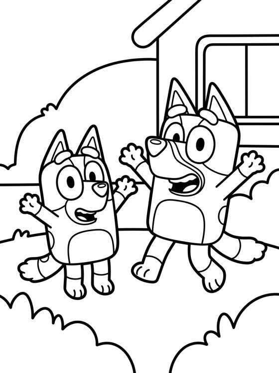 Desenho de Bluey and Bingo Playing Together para colorir e imprimir grátis