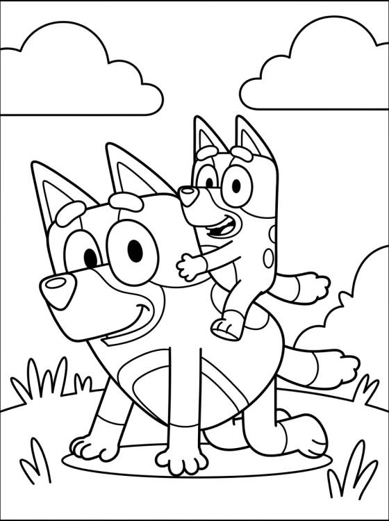 Desenho de Bandit and Bluey Playing para colorir e imprimir grátis