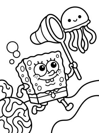 Desenho de SpongeBob Jellyfishing para colorir e imprimir grátis