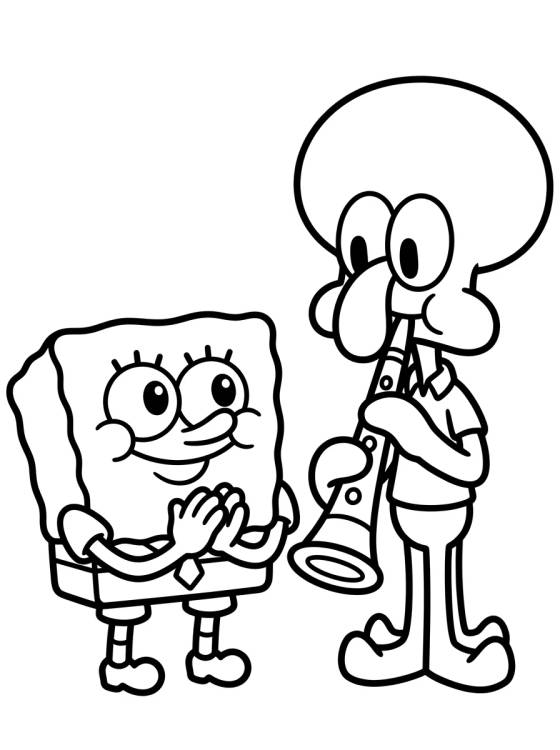 Desenho de SpongeBob and Squidward Playing Clarinet para colorir e imprimir grátis