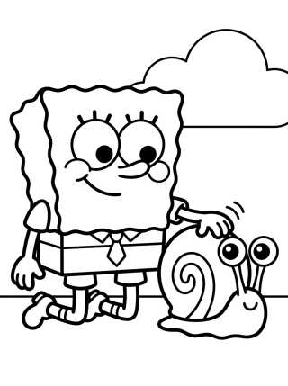Desenho de SpongeBob and Gary the Snail para colorir e imprimir grátis