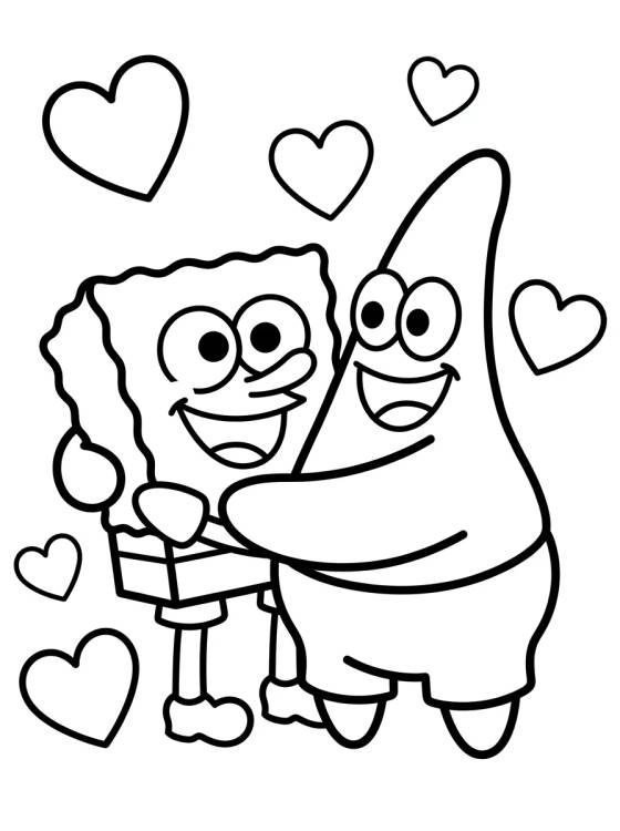Desenho de SpongeBob and Patrick Hugging para colorir e imprimir grátis