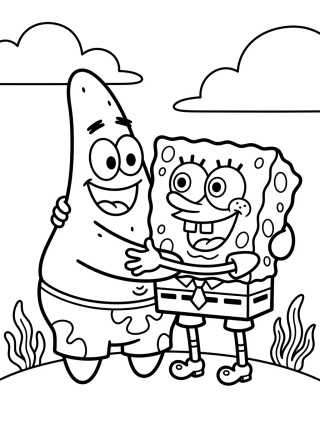 Desenho de SpongeBob and Patrick Hugging para colorir e imprimir grátis