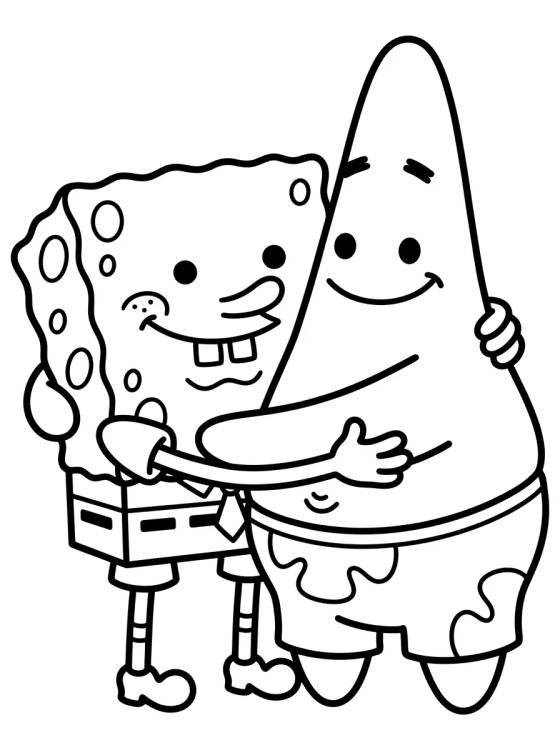 Desenho de SpongeBob and Patrick Star Hugging para colorir e imprimir grátis
