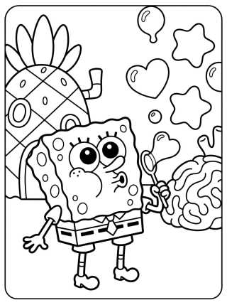 Desenho de SpongeBob Blowing Bubbles para colorir e imprimir grátis