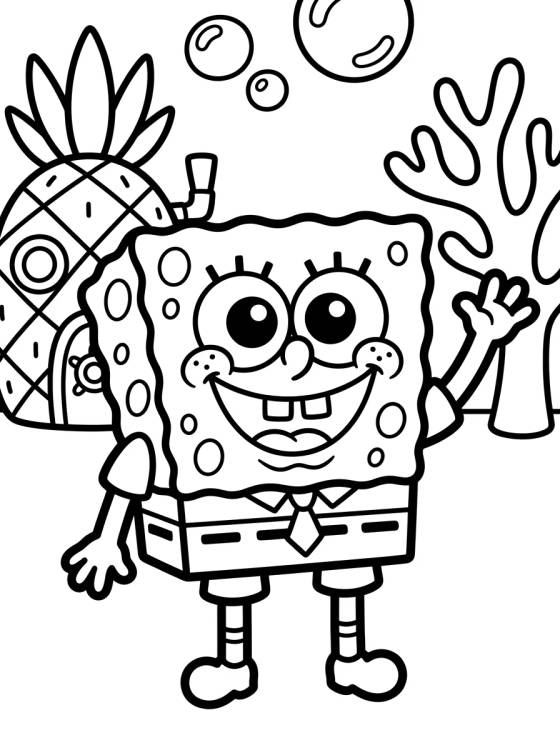 Desenho de Happy Waving SpongeBob para colorir e imprimir grátis