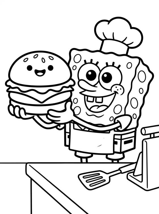 Desenho de SpongeBob Making Krabby Patties para colorir e imprimir grátis