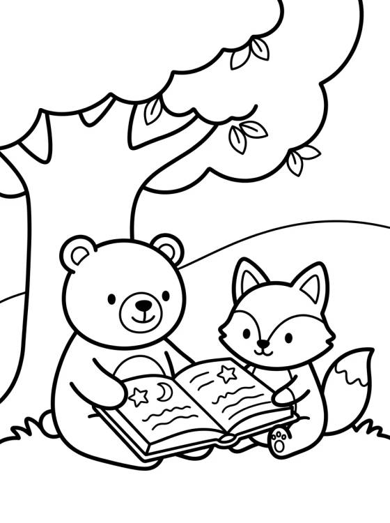 Desenho de Bobbie and the Little Fox Reading a Book para colorir e imprimir grátis