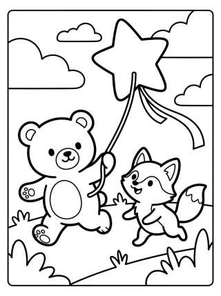 Desenho de Bobbie and Fox Flying a Kite para colorir e imprimir grátis