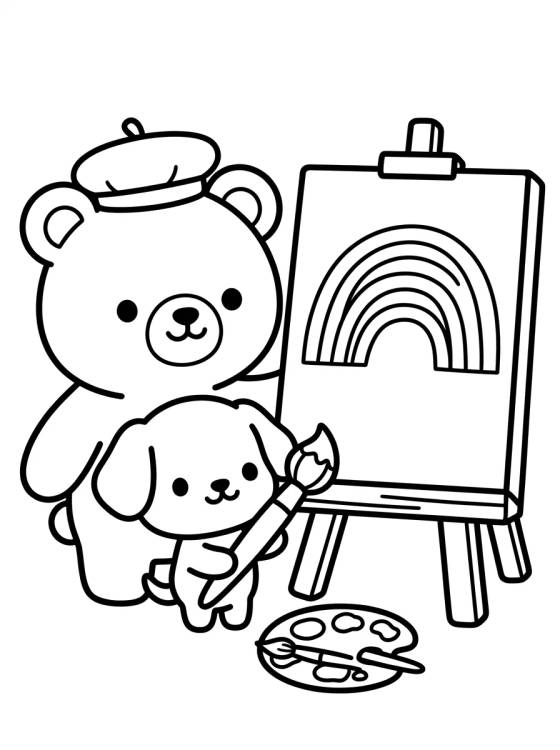 Desenho de Bobbie and Puppy Painting Together para colorir e imprimir grátis