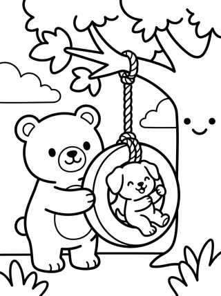 Desenho de Bobbie and the Puppy on the Swing para colorir e imprimir grátis