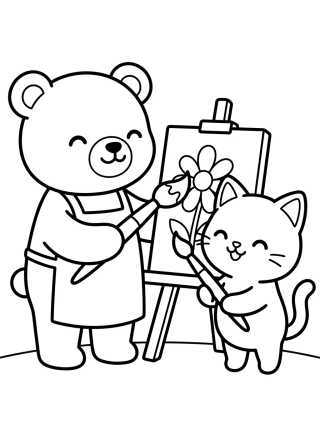 Desenho de Bobbie and the Kitten Painting para colorir e imprimir grátis