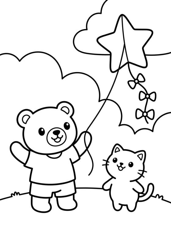 Desenho de Bobbie and Kitty Flying a Kite para colorir e imprimir grátis