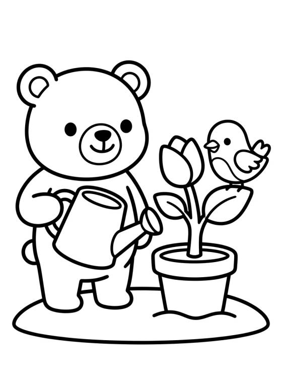 Desenho de Bobbie and Birdie Planting Flowers para colorir e imprimir grátis