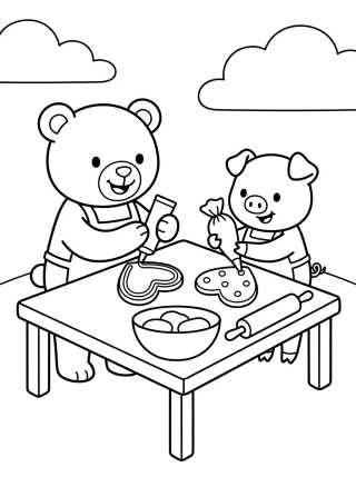 Desenho de Bobbie and Piggy Baking Cookies para colorir e imprimir grátis