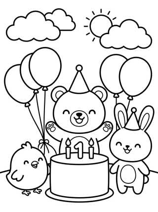 Desenho de Bobbie Bear and Friends Birthday Party para colorir e imprimir grátis