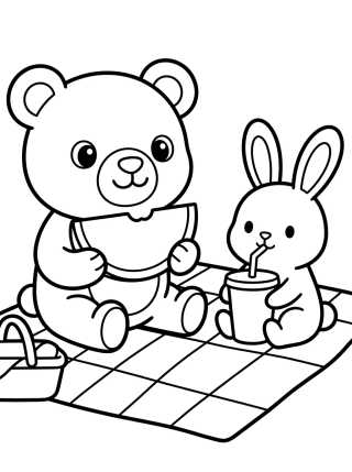 Desenho de Bobbie Bear Picnic with Bunny para colorir e imprimir grátis