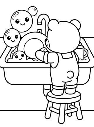 Desenho de Bobbie Washing Dishes para colorir e imprimir grátis