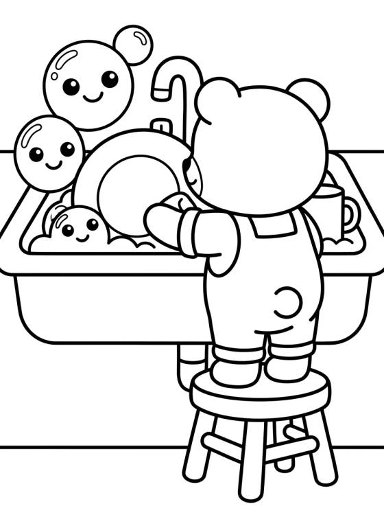 Desenho de Bobbie Washing Dishes para colorir e imprimir grátis
