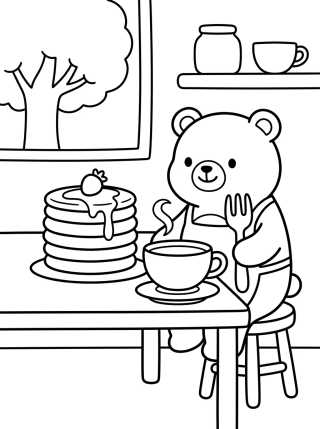 Desenho de Bobbie Having Tea and Pancakes para colorir e imprimir grátis