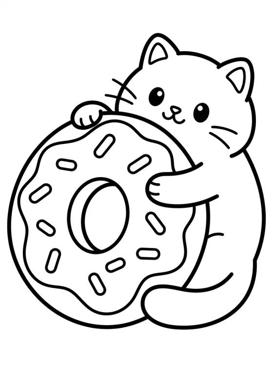 Desenho de Cakey Cat Hugging a Donut para colorir e imprimir grátis
