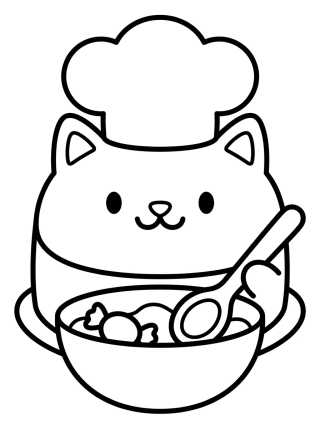 Desenho de Cakey Cat Chef Coloring Page para colorir e imprimir grátis