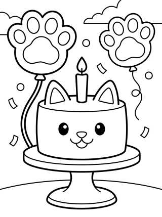 Desenho de Cakey Cat with Party Balloons para colorir e imprimir grátis