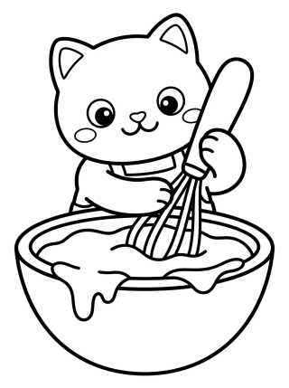 Desenho de Cakey Cat with Magic Mixer para colorir e imprimir grátis
