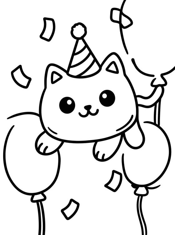 Desenho de Cakey Cat with Party Balloons para colorir e imprimir grátis