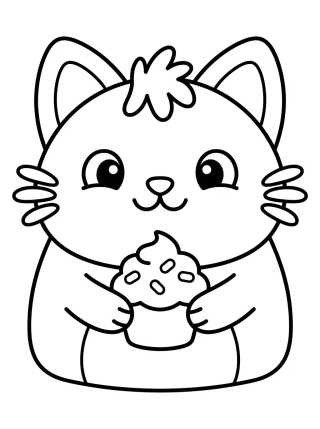 Desenho de Cakey Cat Celebrating with a Cupcake para colorir e imprimir grátis