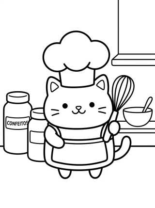 Desenho de Baker Cakey Cat in the Kitchen para colorir e imprimir grátis
