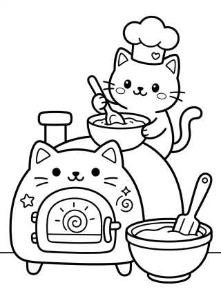 Desenho de Cakey Cat Chef in the Magic Kitchen para colorir e imprimir grátis