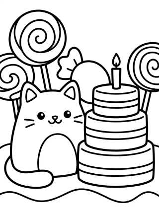 Desenho de Cakey Cat's Sweet Party para colorir e imprimir grátis