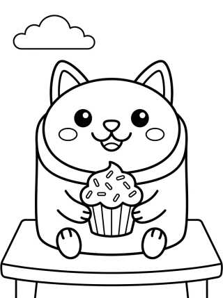 Desenho de Happy Cakey Cat with a Cupcake para colorir e imprimir grátis