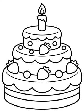 Desenho de Tiered Birthday Cake with Candle para colorir e imprimir grátis