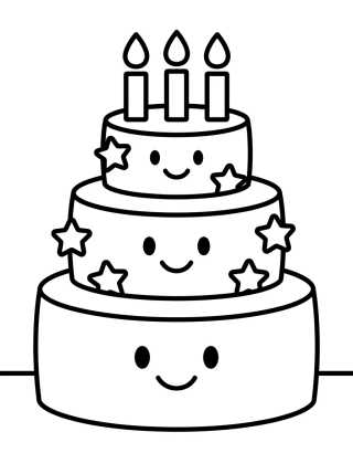 Desenho de Three-Tiered Birthday Cake para colorir e imprimir grátis