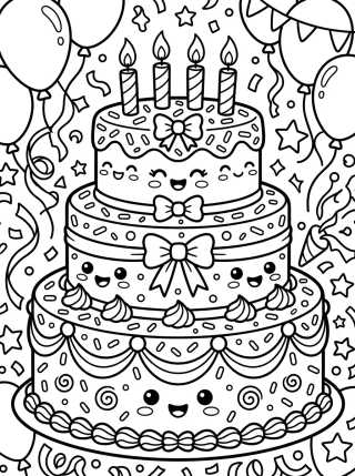 Desenho de Three-Tier Birthday Cake para colorir e imprimir grátis