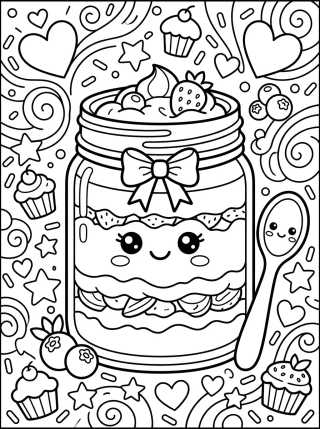 Desenho de Kawaii Cake in a Jar para colorir e imprimir grátis