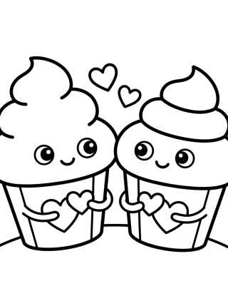 Desenho de Cupcake Couple in Love para colorir e imprimir grátis