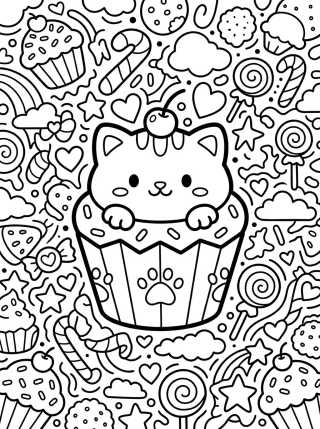 Desenho de Sweet Kitty Cupcake para colorir e imprimir grátis
