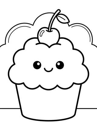 Desenho de Kawaii Cupcake with a Cherry para colorir e imprimir grátis