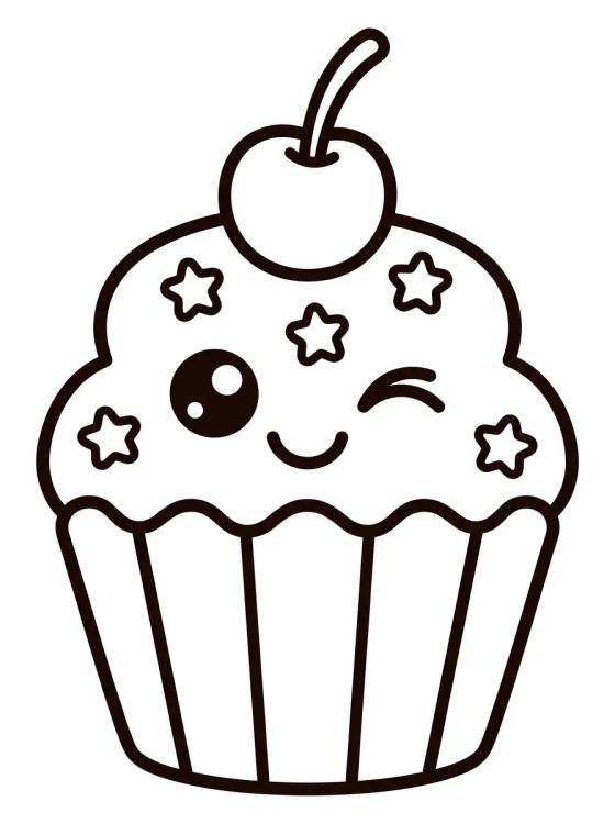 Kawaii Cupcake with Cherry para colorir Desenho de Kawaii Cupcake with Cherry para colorir e imprimir grátis
