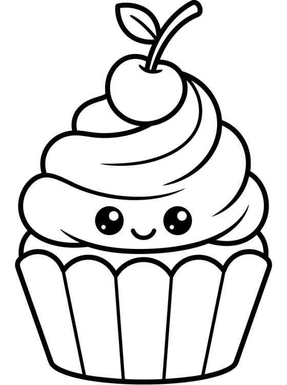 Desenho de Kawaii Cupcake with Cherry para colorir e imprimir grátis
