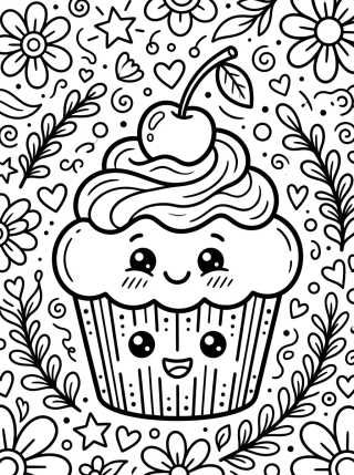 Desenho de Smiling Cupcake with Cherry para colorir e imprimir grátis