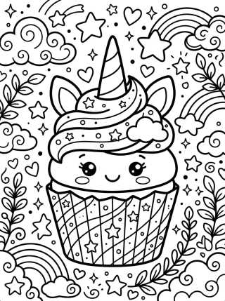 Desenho de Magical Unicorn Cupcake para colorir e imprimir grátis