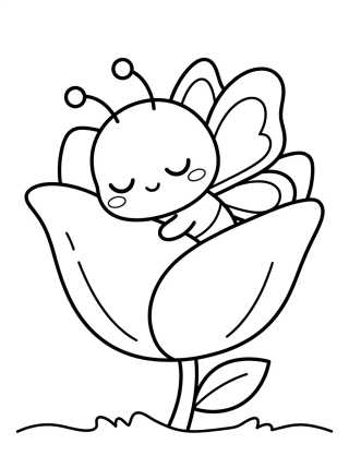 Desenho de Baby Butterfly Sleeping in a Tulip para colorir e imprimir grátis
