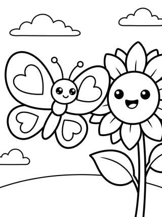 Desenho de Butterfly with Heart Wings and Sunflower para colorir e imprimir grátis